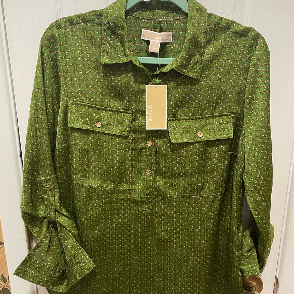 Michael Kors Olive Green Patterned Men's Shirt